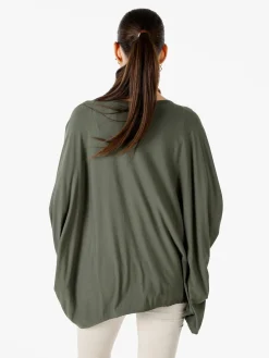 Solada Maxi blusa da donna in viscosa con maniche a pipistrello - verde