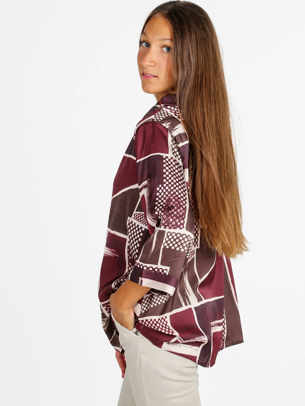 Solada Maxi blusa donna con stampe - bordeaux