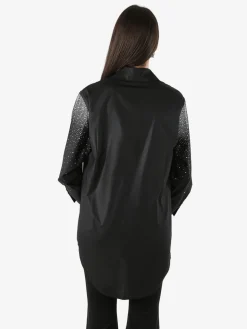 Solada Maxi camicia da donna con bottoni gioiello e strass - nero