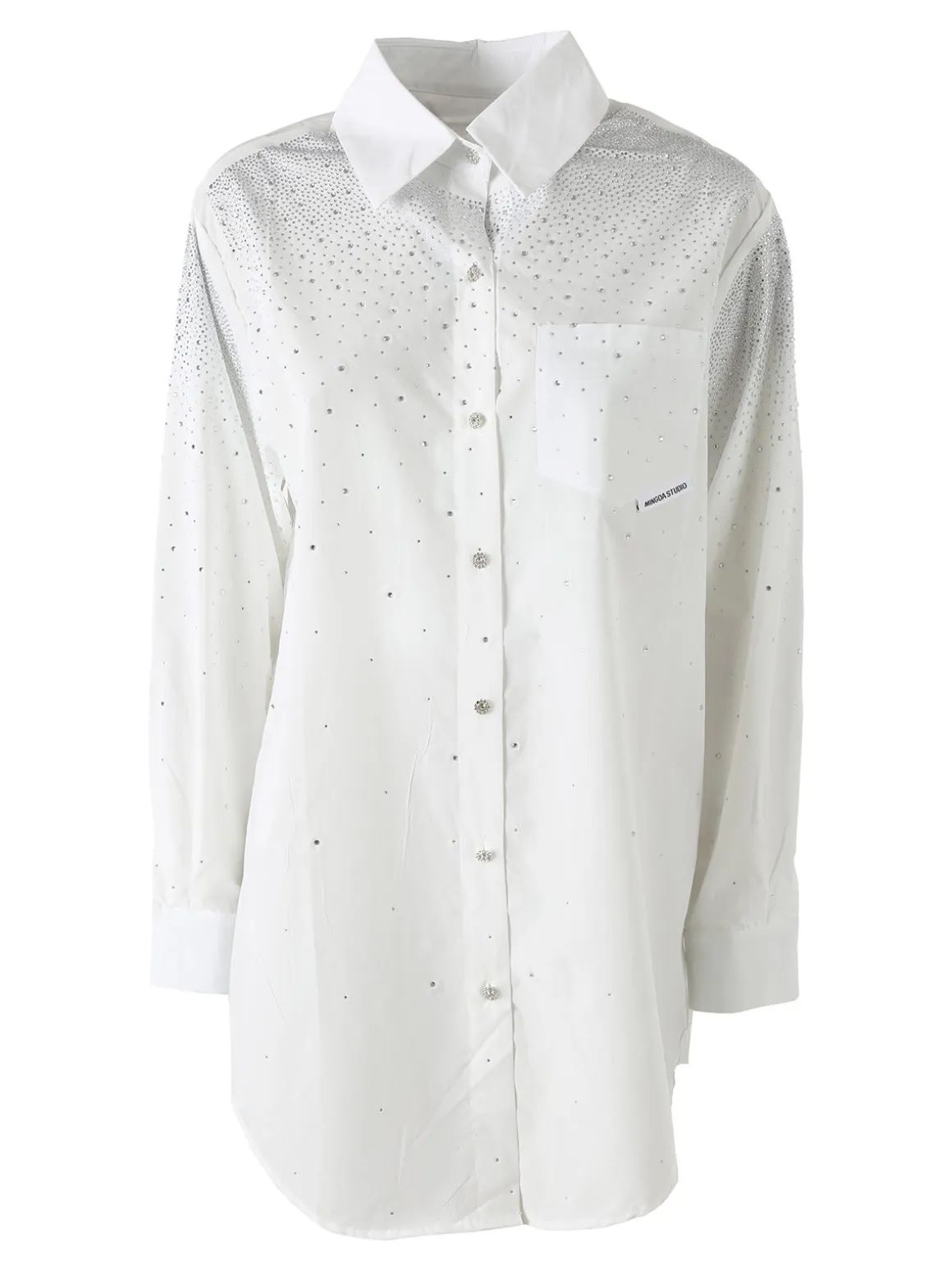 Solada Maxi camicia da donna con bottoni gioiello e strass - bianco