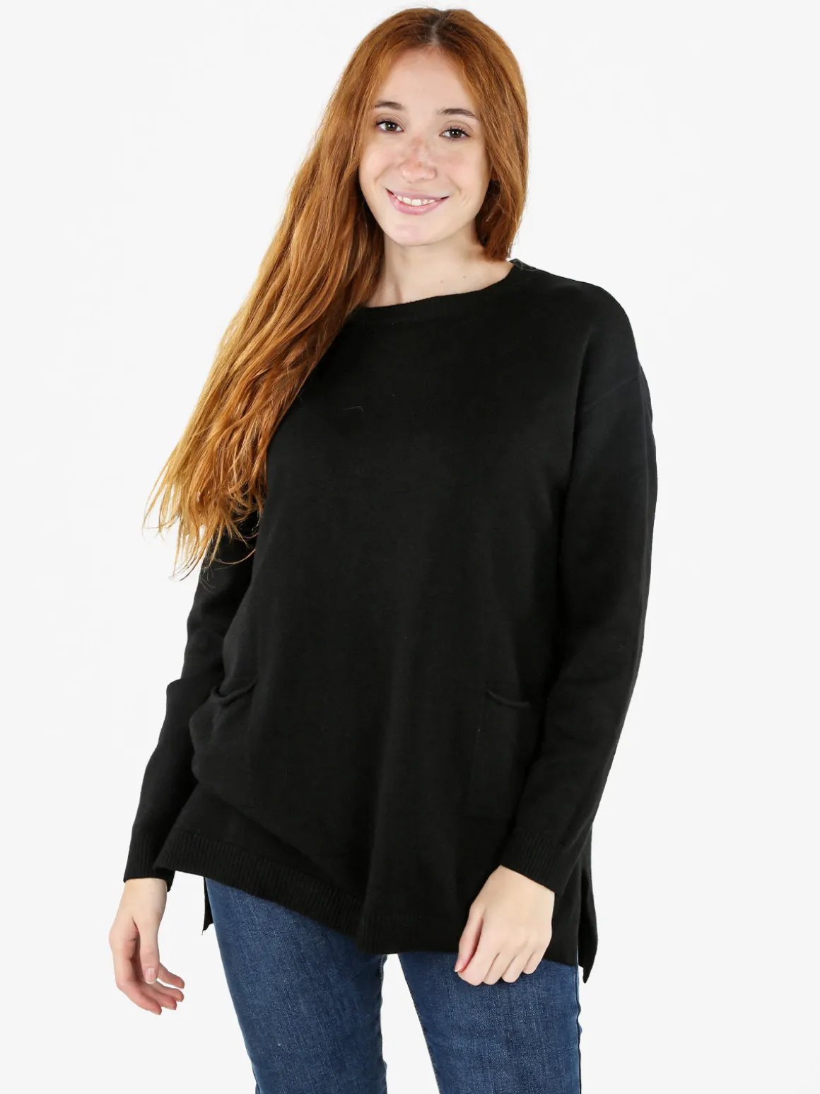 Solada Maxi maglia donna con taschini - nero