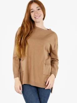 Solada Maxi maglia donna con taschini - cammello