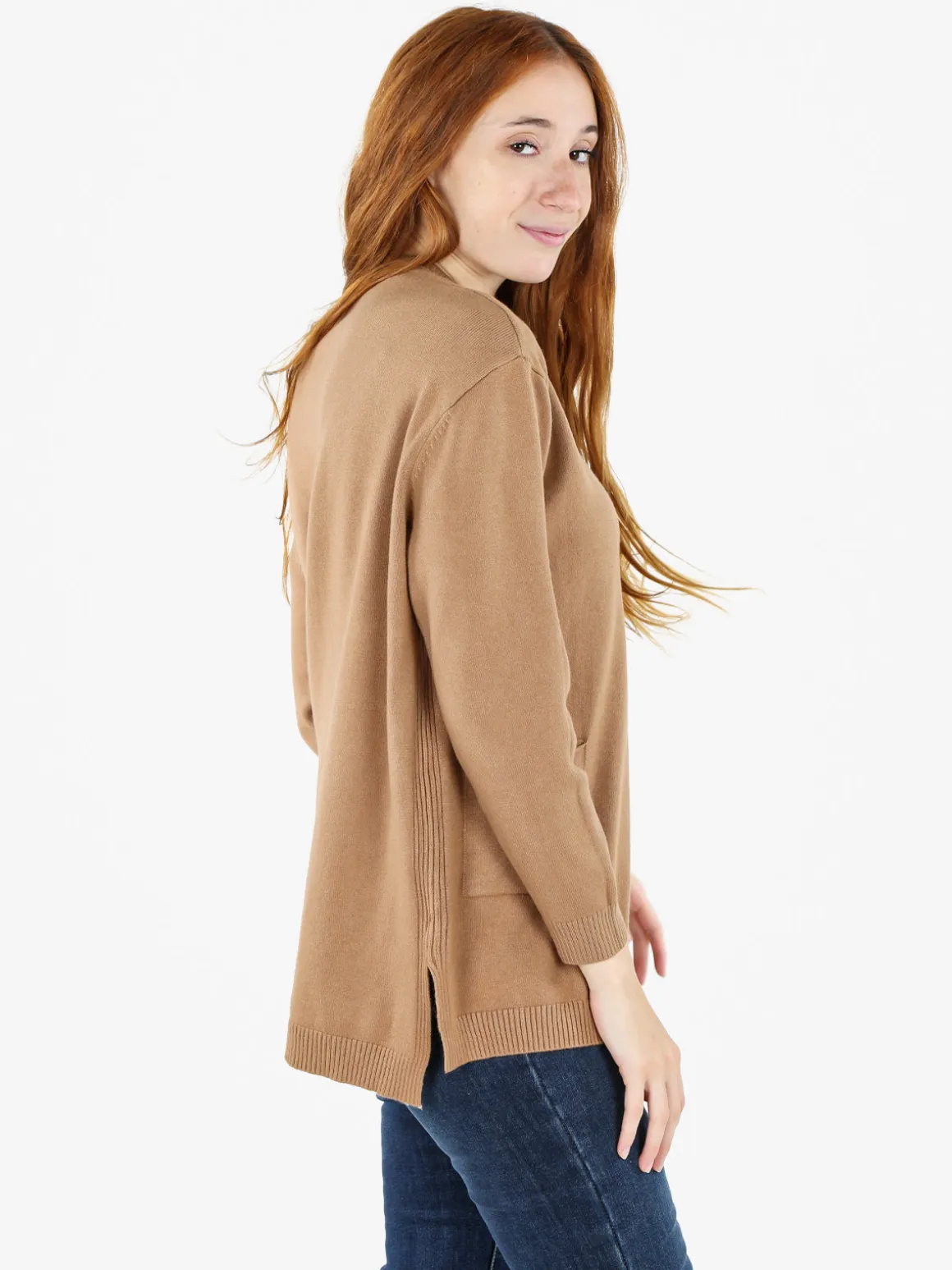 Solada Maxi maglia donna con taschini - cammello
