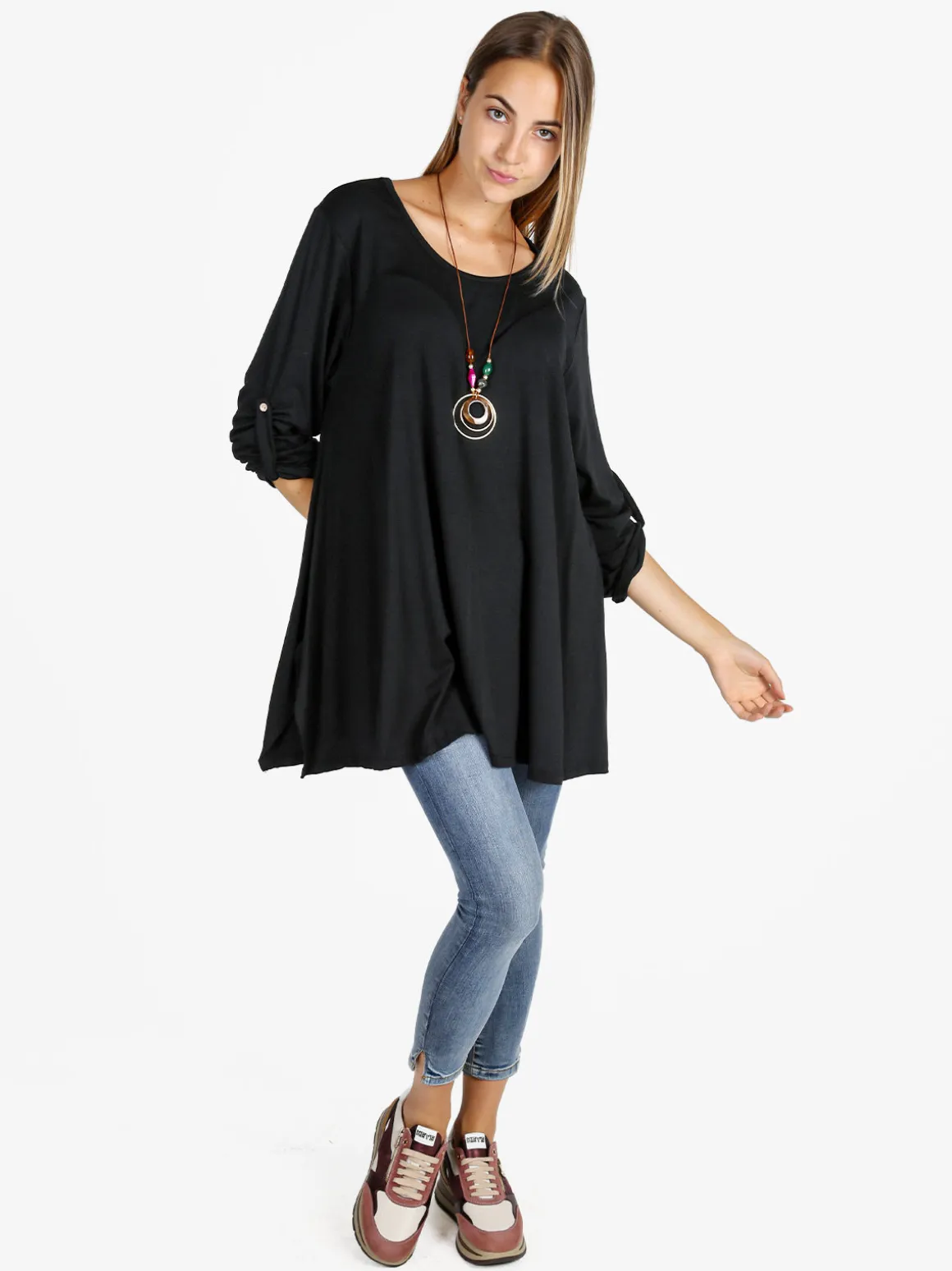 Solada Maxi t-shirt donna a maniche lunghe - nero
