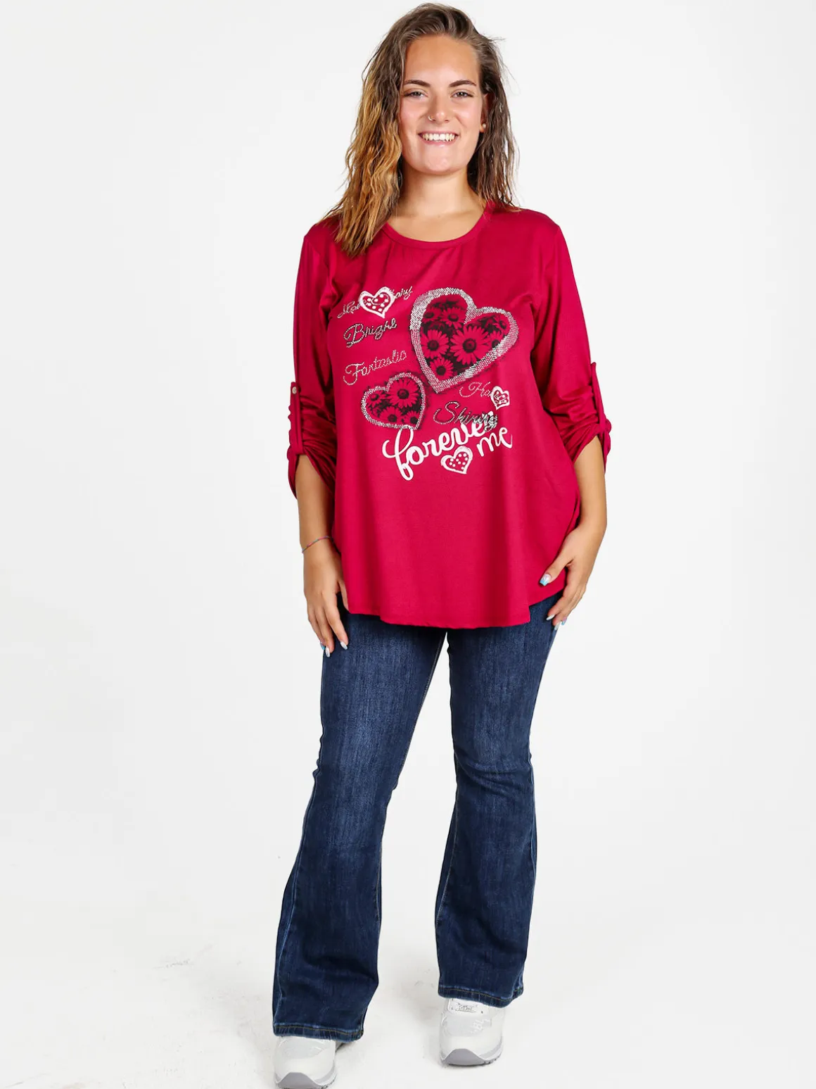 Solada Maxi t-shirt donna con strass - fucsia