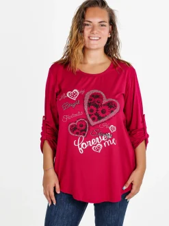 Solada Maxi t-shirt donna con strass - fucsia