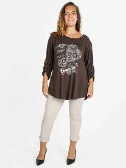 Solada Maxi t-shirt donna con strass - moro