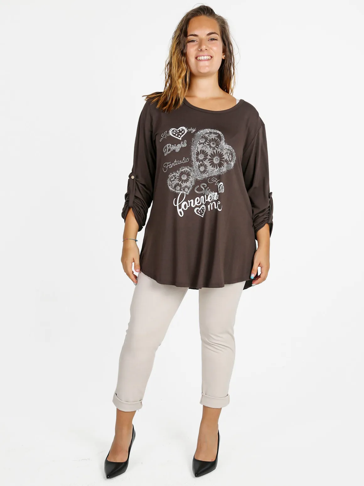 Solada Maxi t-shirt donna con strass - moro