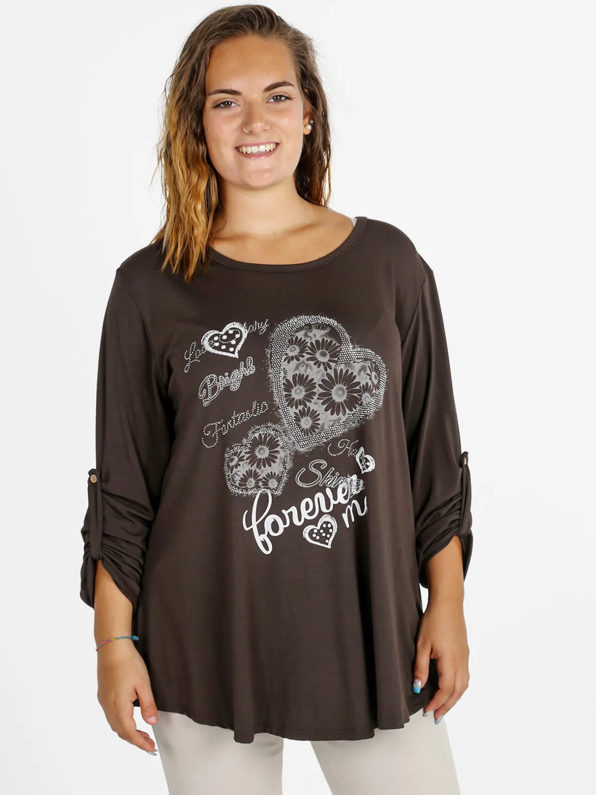 Solada Maxi t-shirt donna con strass - moro
