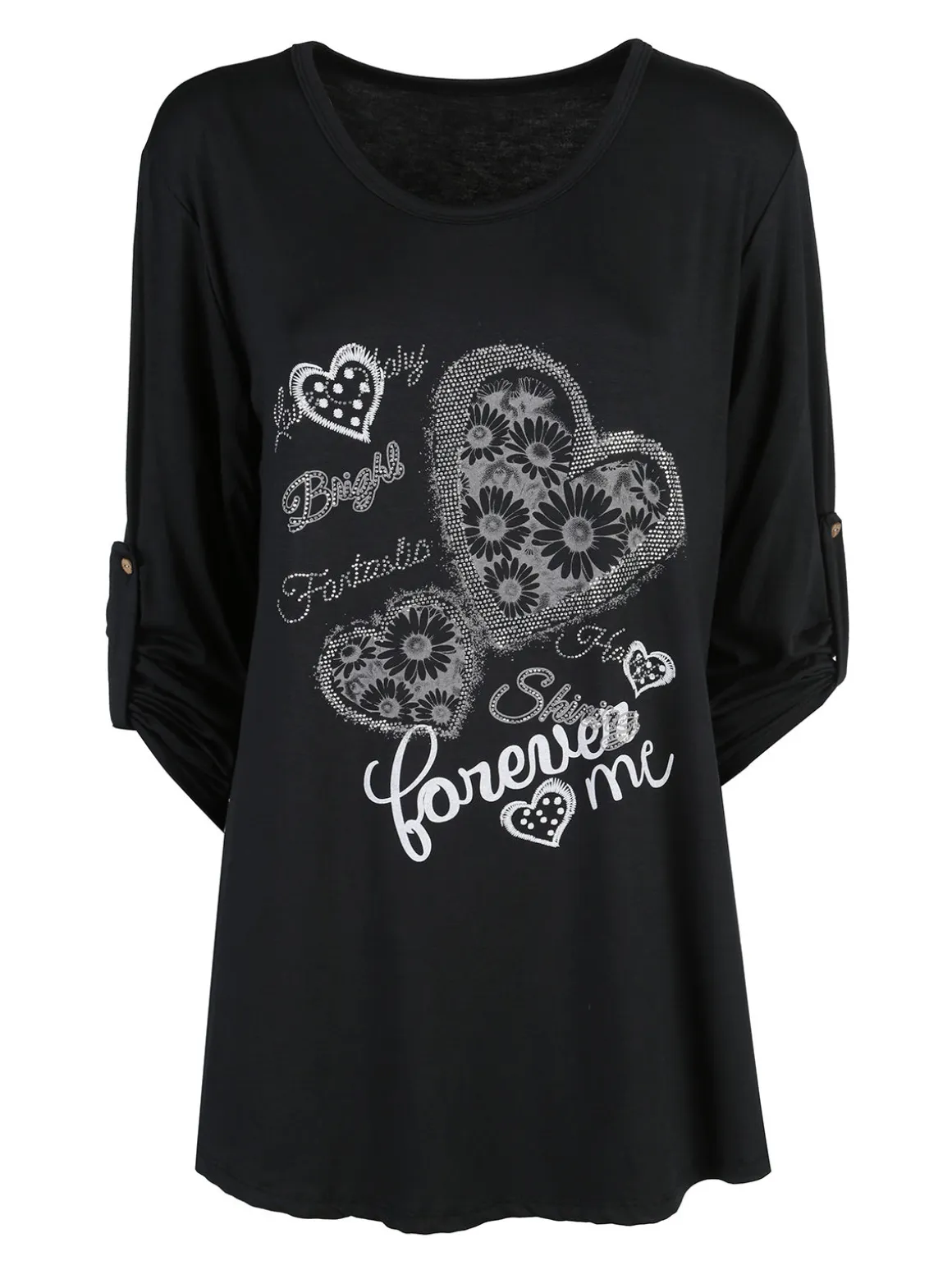 Solada Maxi t-shirt donna con strass - nero