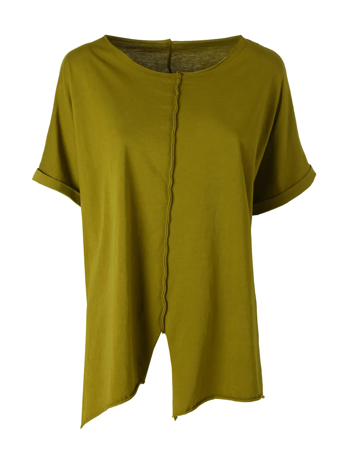 Solada Maxi t-shirt donna in cotone con maniche risvoltate - oliva