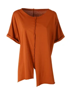 Solada Maxi t-shirt donna in cotone con maniche risvoltate - cuoio
