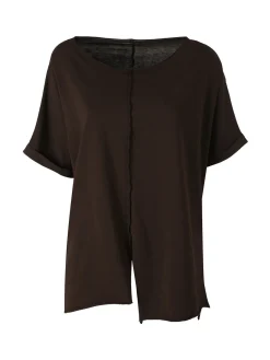 Solada Maxi t-shirt donna in cotone con maniche risvoltate - marrone