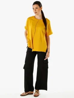 Solada Maxi t-shirt donna in cotone con maniche risvoltate - porpora