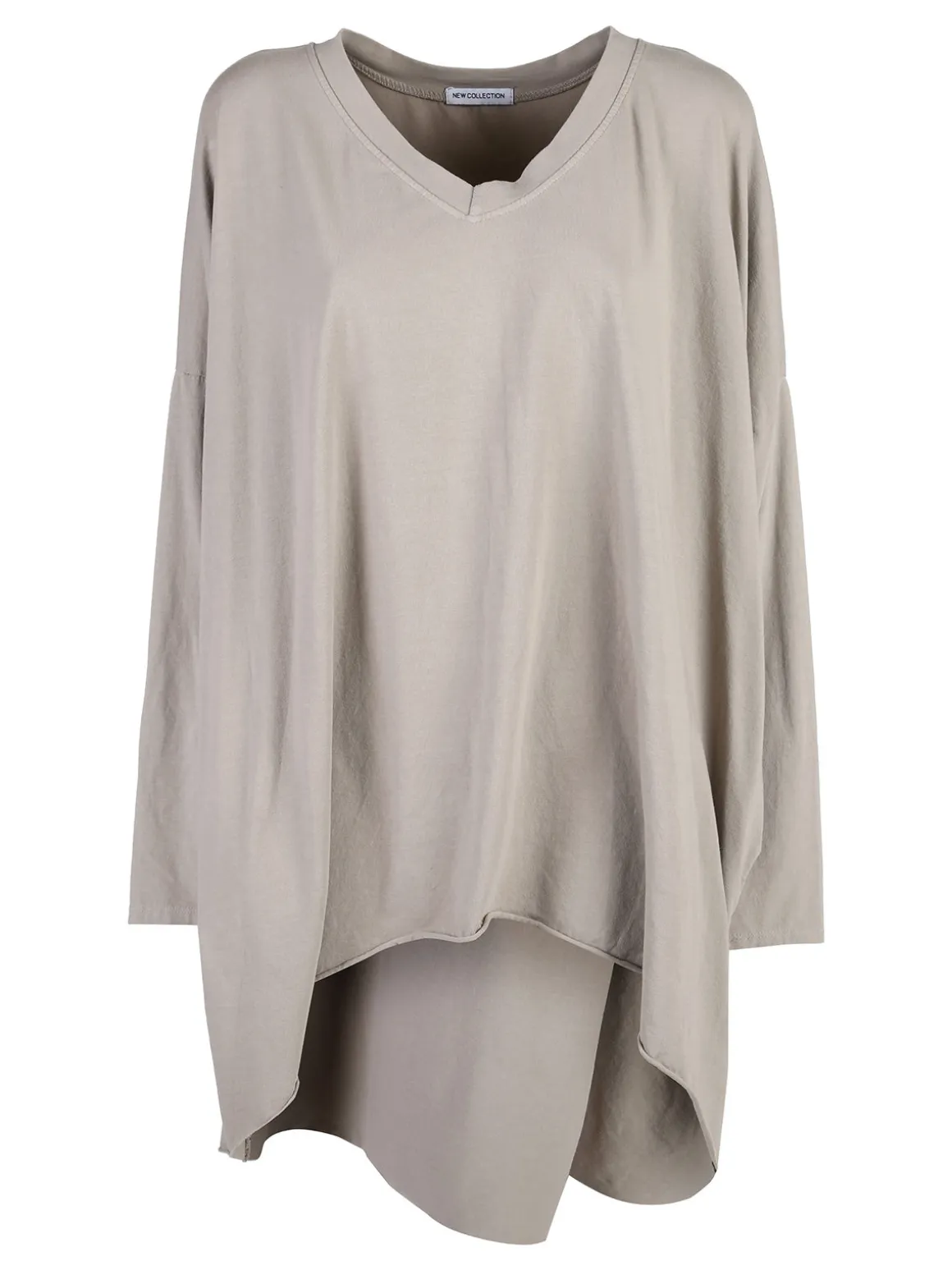Solada Maxi t-shirt donna in cotone a maniche lunghe - beige