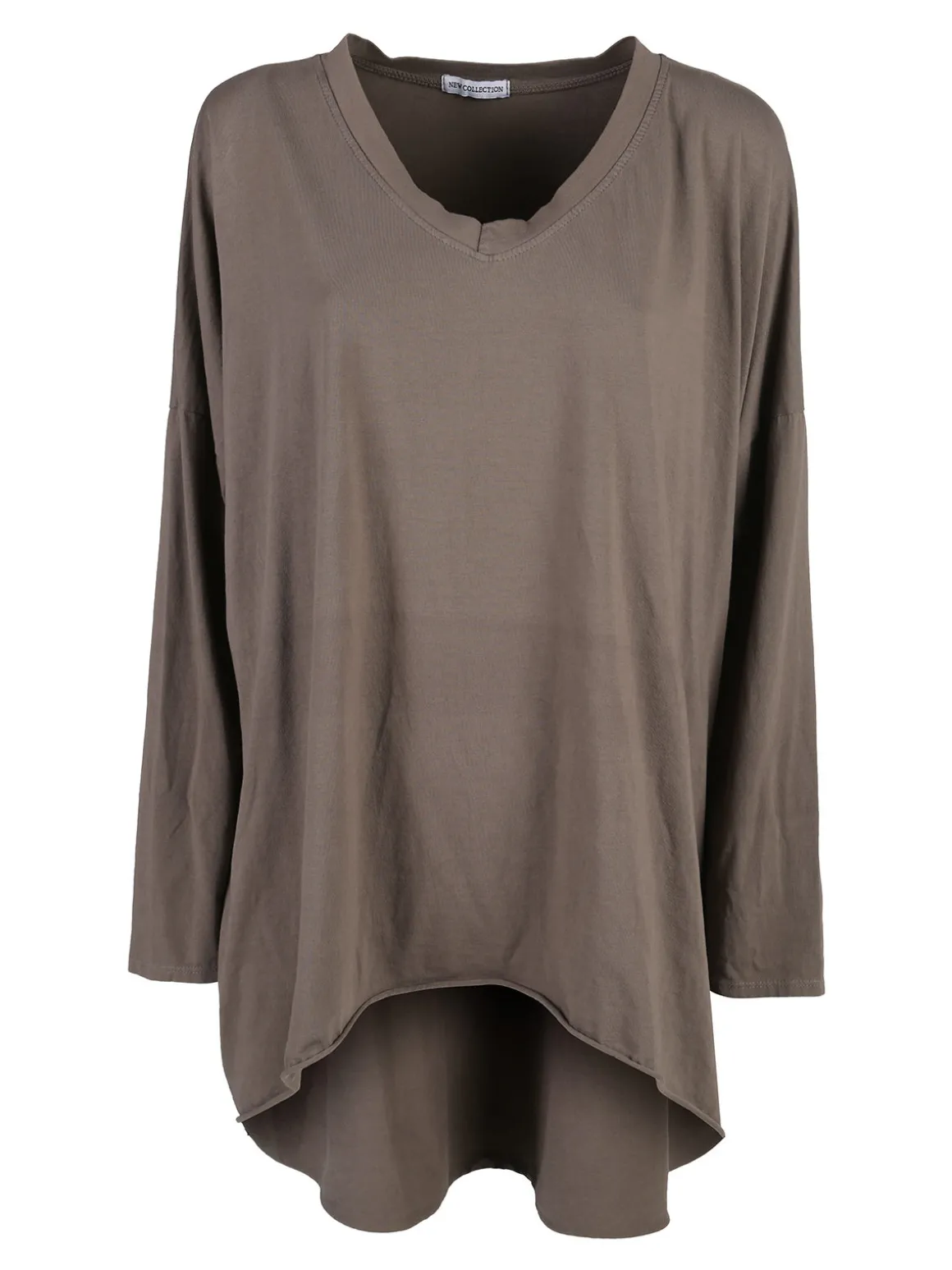 Solada Maxi t-shirt donna in cotone a maniche lunghe - fango