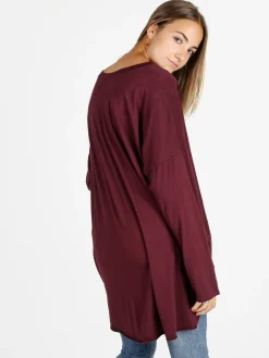 Solada Maxi t-shirt donna in cotone a maniche lunghe - bordeaux