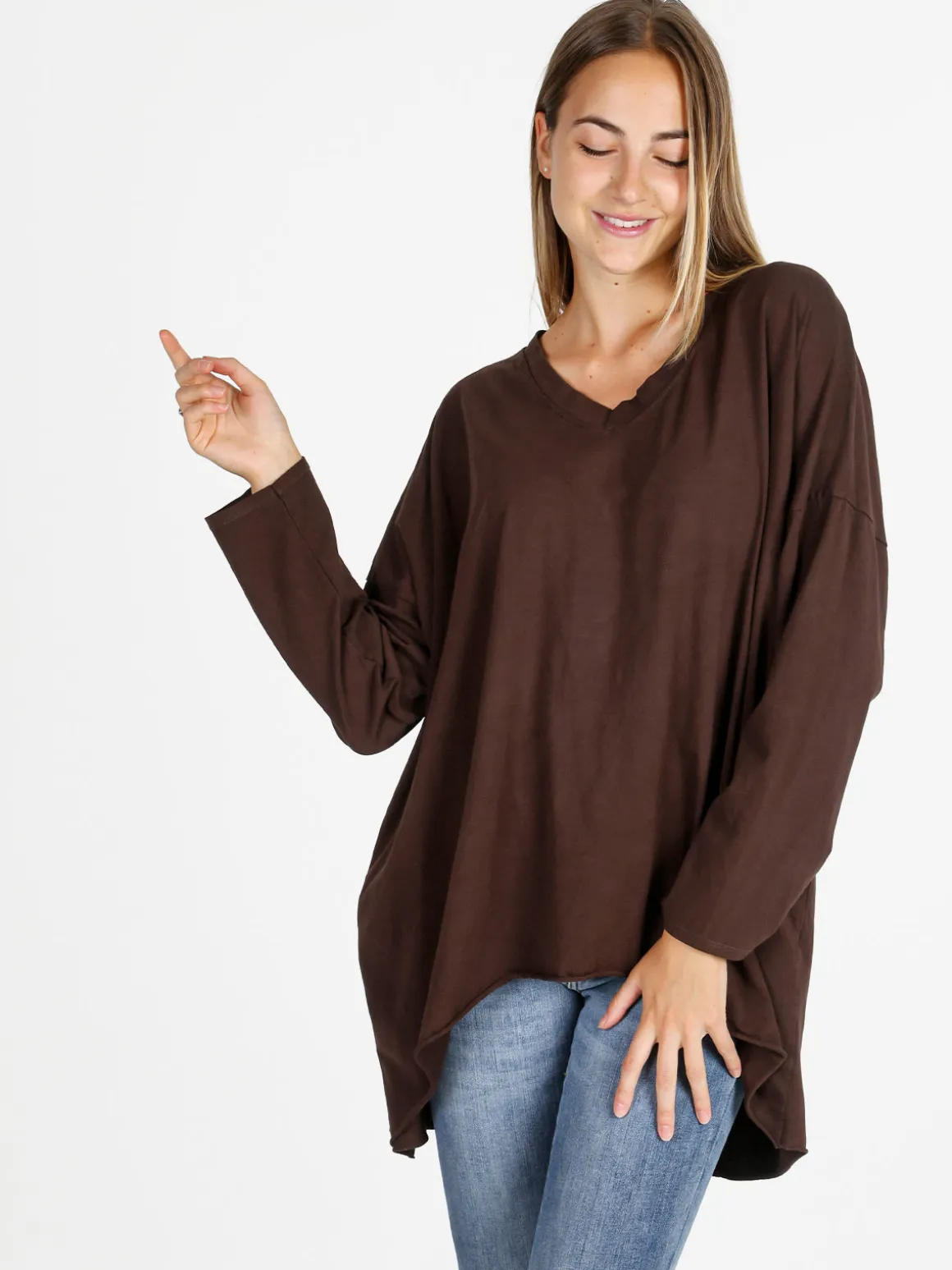 Solada Maxi t-shirt donna in cotone a maniche lunghe - moro