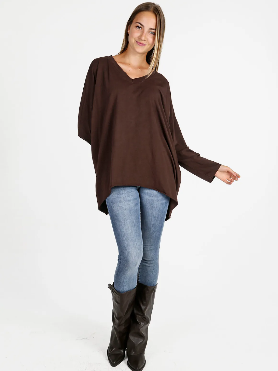 Solada Maxi t-shirt donna in cotone a maniche lunghe - moro