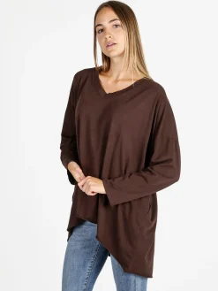 Solada Maxi t-shirt donna in cotone a maniche lunghe - moro