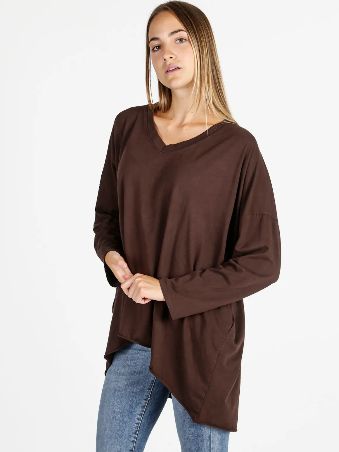 Solada Maxi t-shirt donna in cotone a maniche lunghe - moro