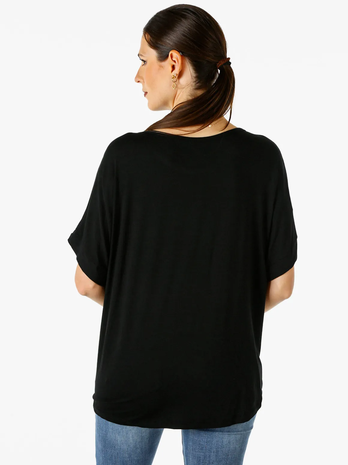 Solada Maxi t-shirt donna in viscosa con stampa fiori e dettagli micro borchie - nero