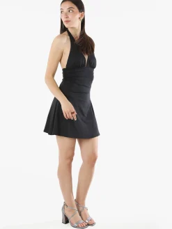 Solada Mini abito da donna con scollo a V profondo e laccetti al collo - nero