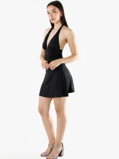 Solada Mini abito da donna con scollo a V profondo e laccetti al collo - nero