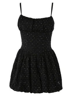 Solada Mini abito jumpsuite da donna con gonna a palloncino e strass - nero