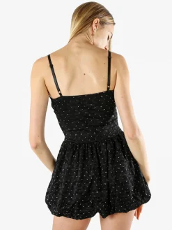 Solada Mini abito jumpsuite da donna con gonna a palloncino e strass - nero