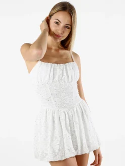 Solada Mini abito jumpsuite da donna con gonna a palloncino e strass - bianco