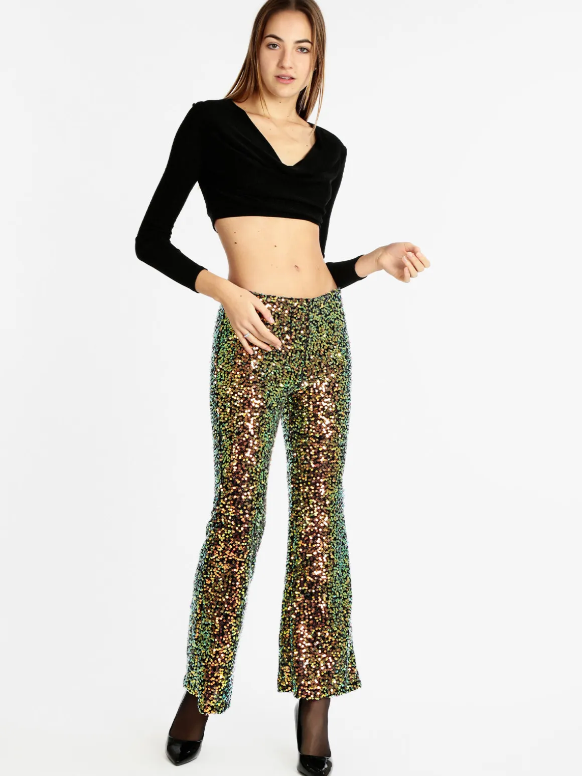 Solada Pantaloni a zampa con pailettes