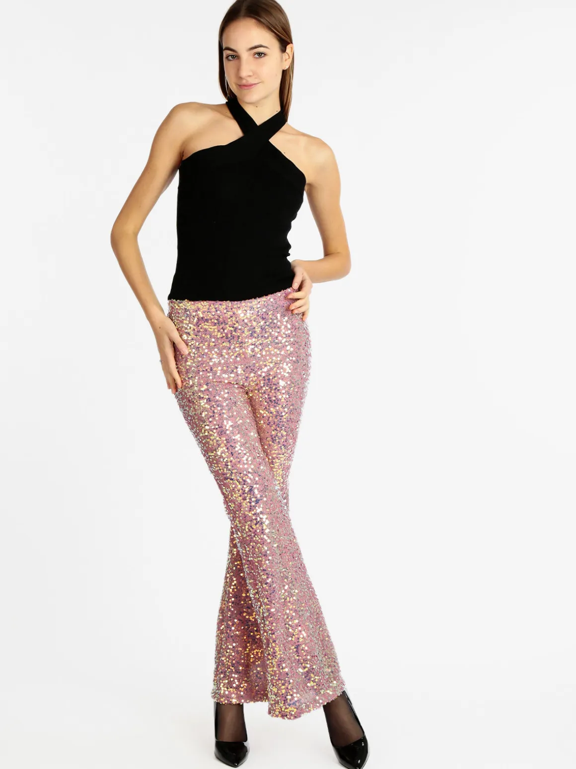 Solada Pantaloni a zampa con pailettes