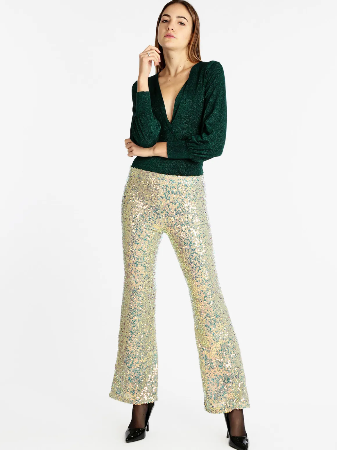 Solada Pantaloni a zampa con pailettes