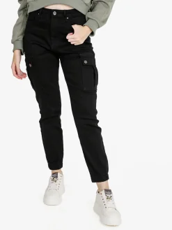 Solada Pantaloni cargo donna con elastico alle caviglie - nero