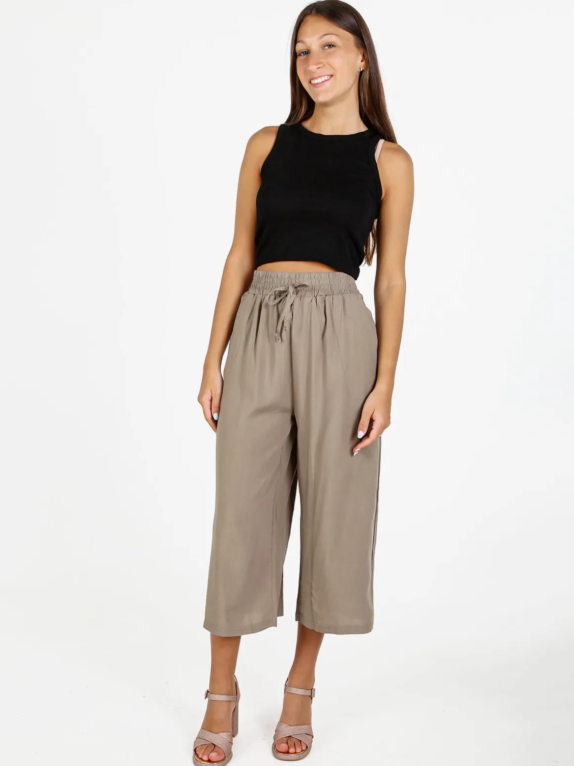 Solada Pantaloni cropped donna a gamba larga in cotone