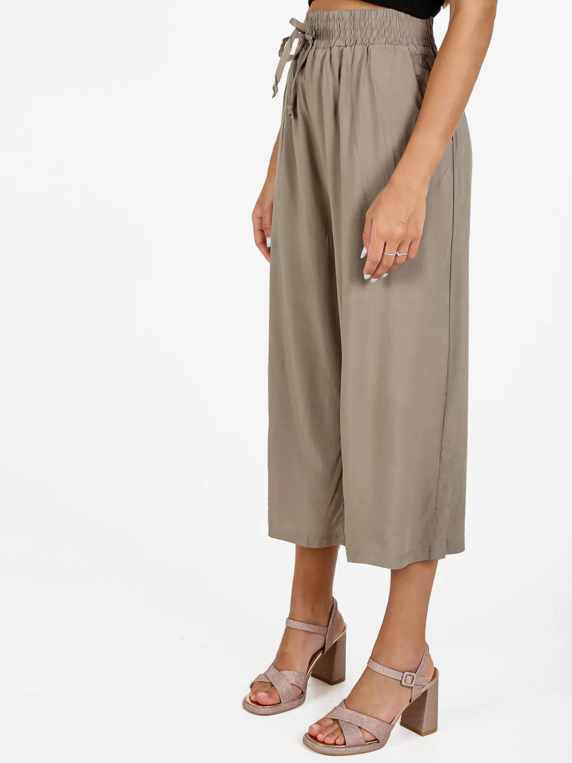 Solada Pantaloni cropped donna a gamba larga in cotone