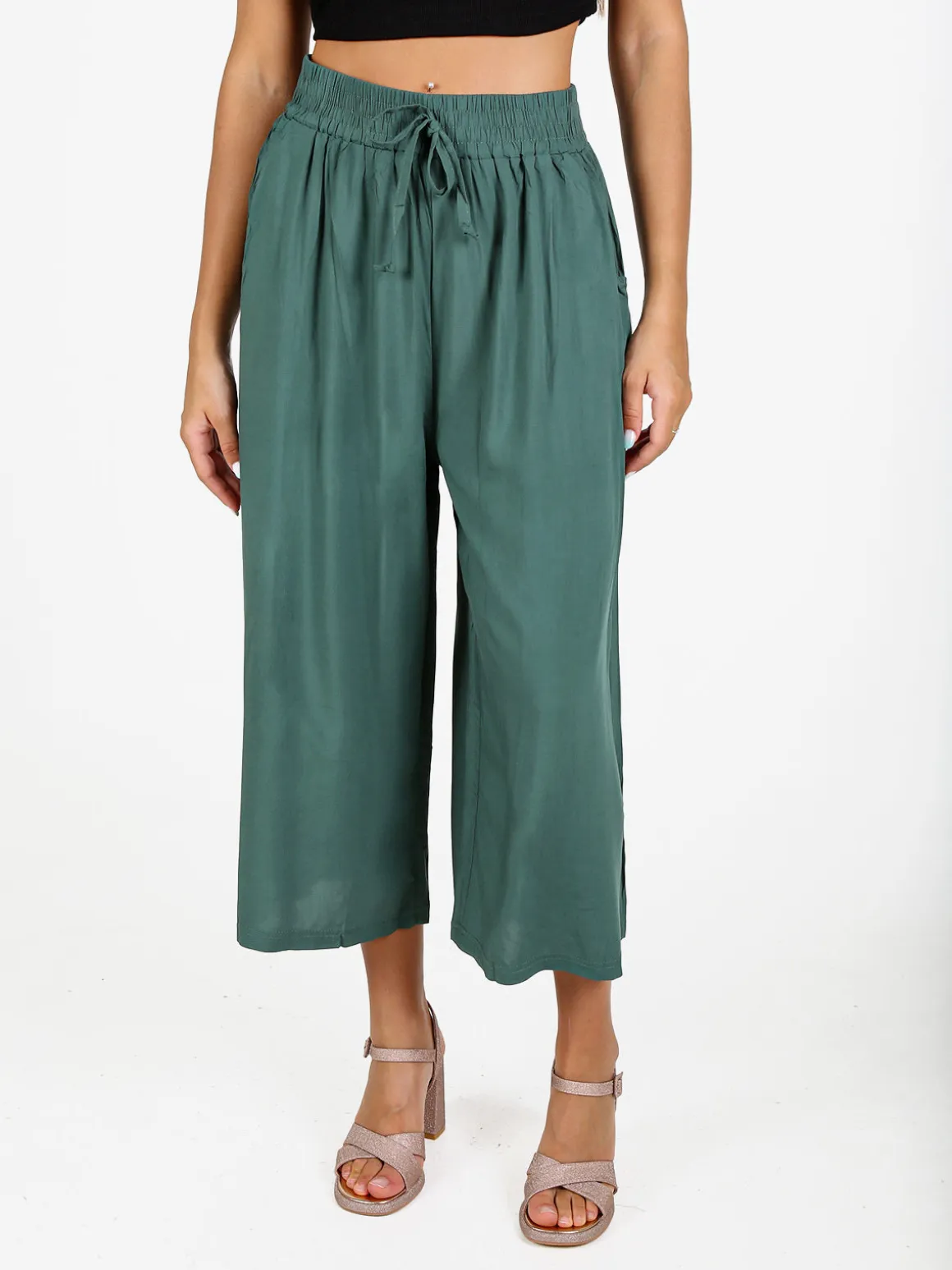 Solada Pantaloni cropped donna a gamba larga in cotone