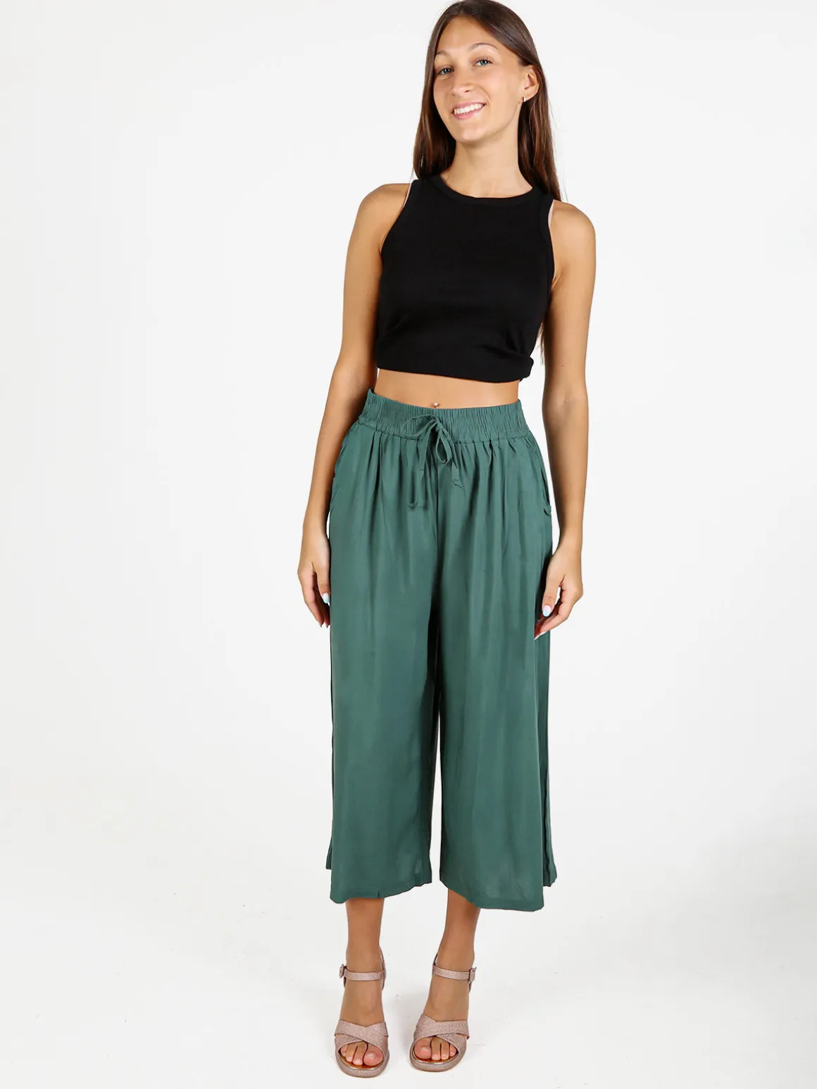 Solada Pantaloni cropped donna a gamba larga in cotone