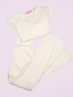 Solada Pantaloni da bambina in velluto a zampa - panna