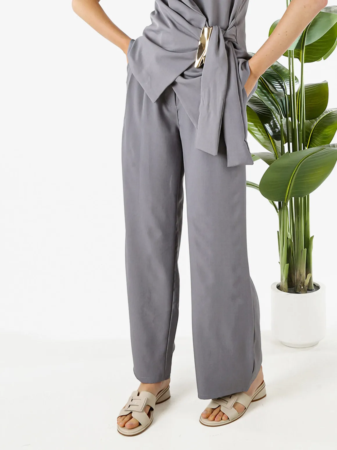 Solada Pantaloni da donna a gamba larga e dritta - grigio