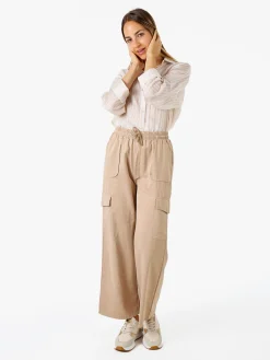 Solada Pantaloni donna a gamba larga con tasconi laterali e coulisse - khaki