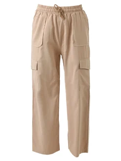 Solada Pantaloni donna a gamba larga con tasconi laterali e coulisse - khaki