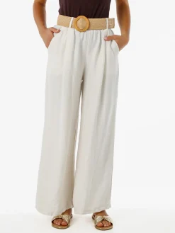 Solada Pantaloni donna a gamba larga in viscosa con cintura in rafia - beige