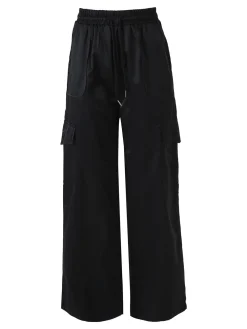 Solada Pantaloni donna a gamba larga con tasconi laterali e coulisse - nero