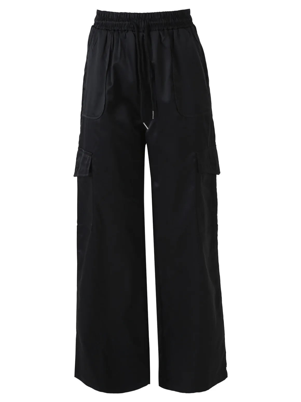 Solada Pantaloni donna a gamba larga con tasconi laterali e coulisse - nero