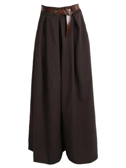 Solada Pantaloni donna a gamba larga con cintura - moro