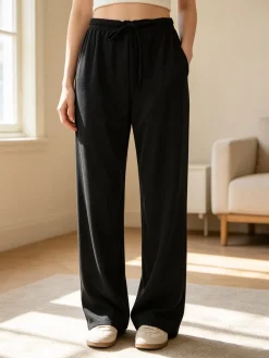 Solada Pantaloni donna a gamba larga con coulisse - nero