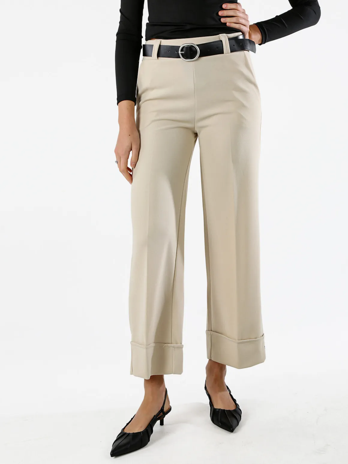 Solada Pantaloni donna a gamba larga con cintura - beige