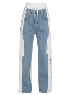 Solada Pantaloni donna a gamba larga con tasconi e coulisse